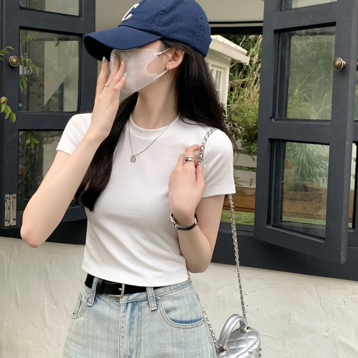 正肩純棉復古t恤修身顯瘦美式潮流ins遮肉夏季新款百搭短袖