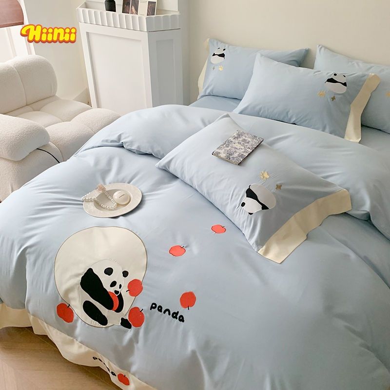 HIINII可爱熊猫100S加厚全棉床单四件套纯棉被套卡通儿童床上用品