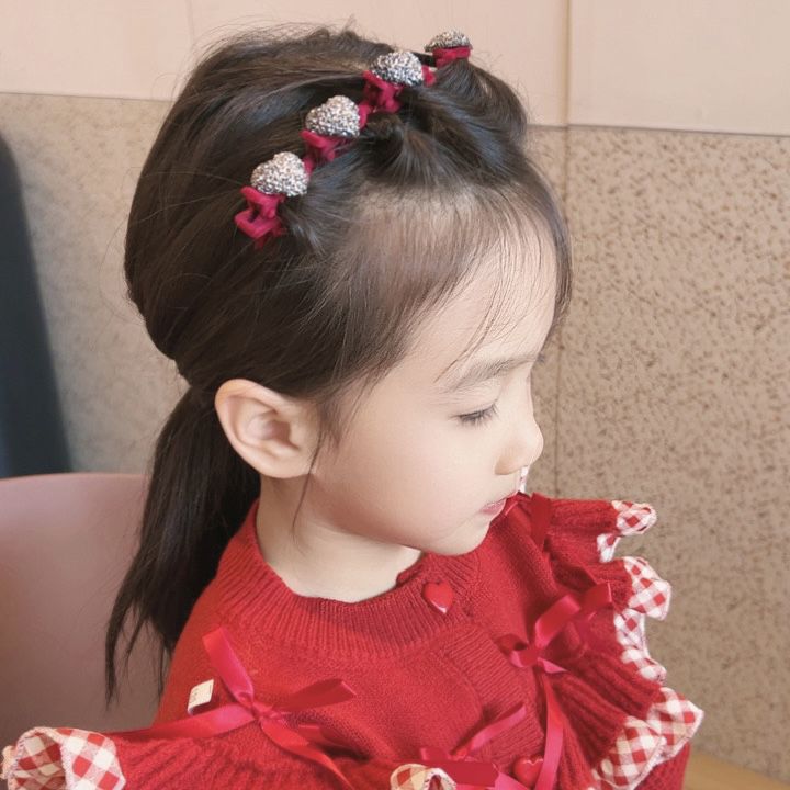 New Year red flocking love braided hair clip temperament New Year red princess head clip headdress