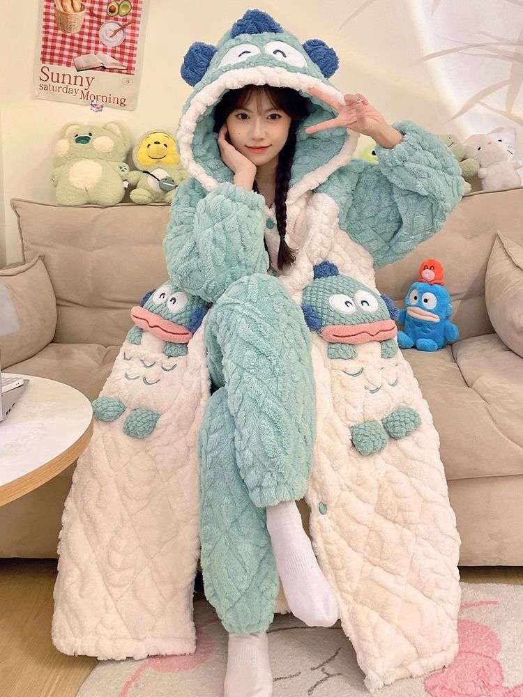 珊瑚絨睡袍女款秋冬季加絨加厚三層夾棉襖2023新款冬款睡衣家居服