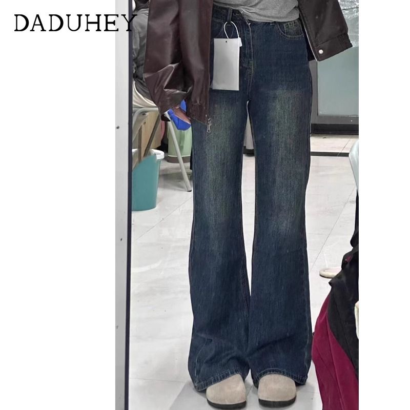 美式復古小個子窄版闊腿牛仔褲女2024春秋新款高腰顯瘦直筒褲子潮