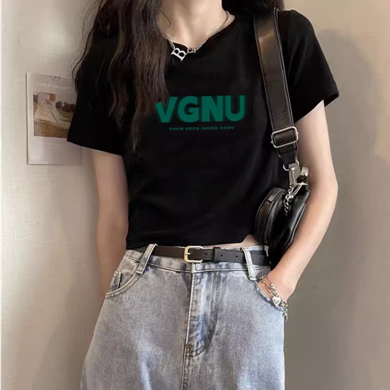 甜辣新款印花短袖短款t恤女夏季2024辣妹修身顯瘦百搭正肩上衣ins