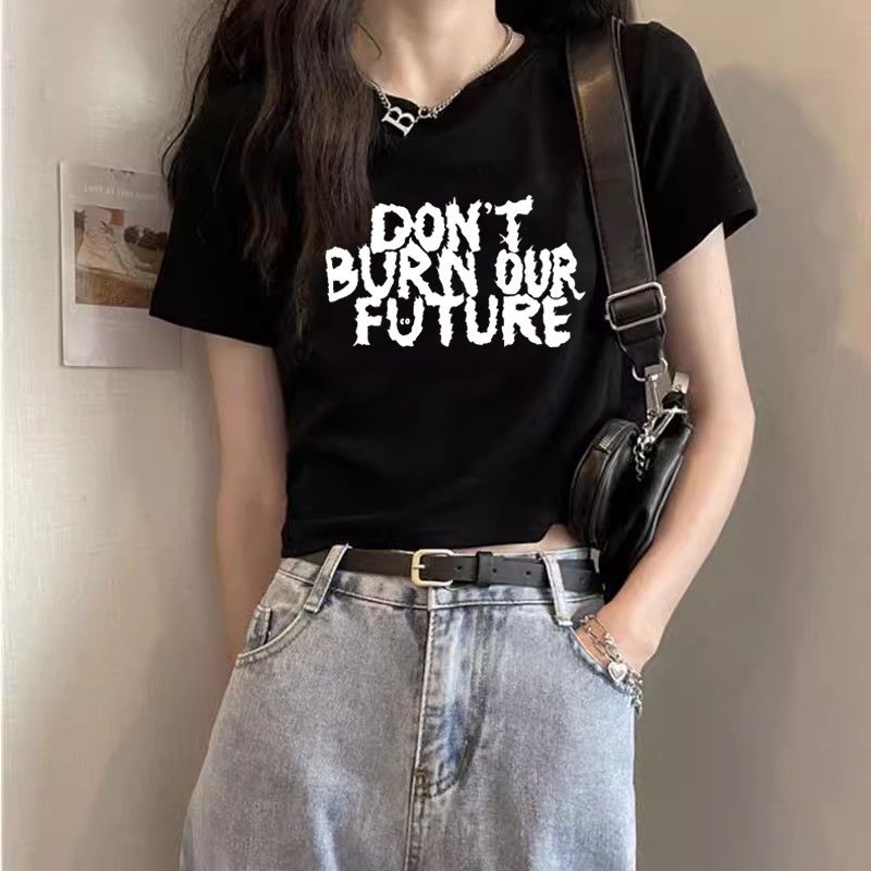 甜辣新款印花短袖短款t恤女夏季2024辣妹修身顯瘦百搭正肩上衣ins
