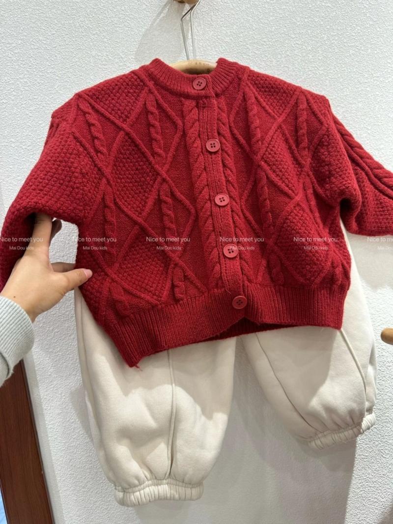 女童拜年服加厚毛衣2024冬裝新款寶寶洋氣保暖紅色兒童針織衫外套