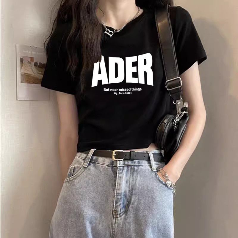 甜辣新款印花短袖短款t恤女夏季2024辣妹修身顯瘦百搭正肩上衣ins