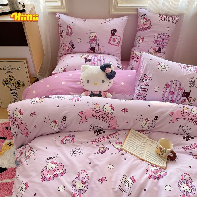 HIINII可爱Hello Kitty全棉床单四件套少女心纯棉被套床上三件套