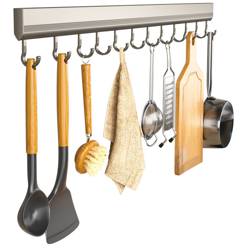 吉百居枪灰色免打孔厨房置物架可移动挂钩锅铲勺子厨具收纳架神器
