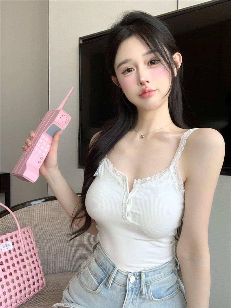 純欲風百搭白色吊帶背心女蕾絲花邊修身顯瘦性感內搭短款上衣外穿