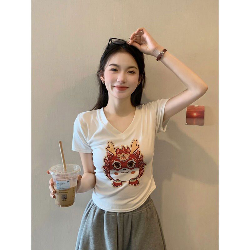 純棉領正肩t恤短袖上衣女修身顯瘦百搭純欲風時尚小上衣