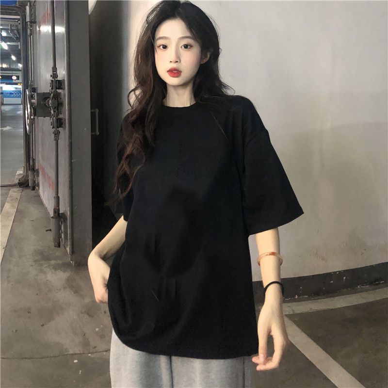 2024新款純棉夏裝短袖t恤女黑色寬鬆顯瘦半袖學生韓版上衣服ins潮