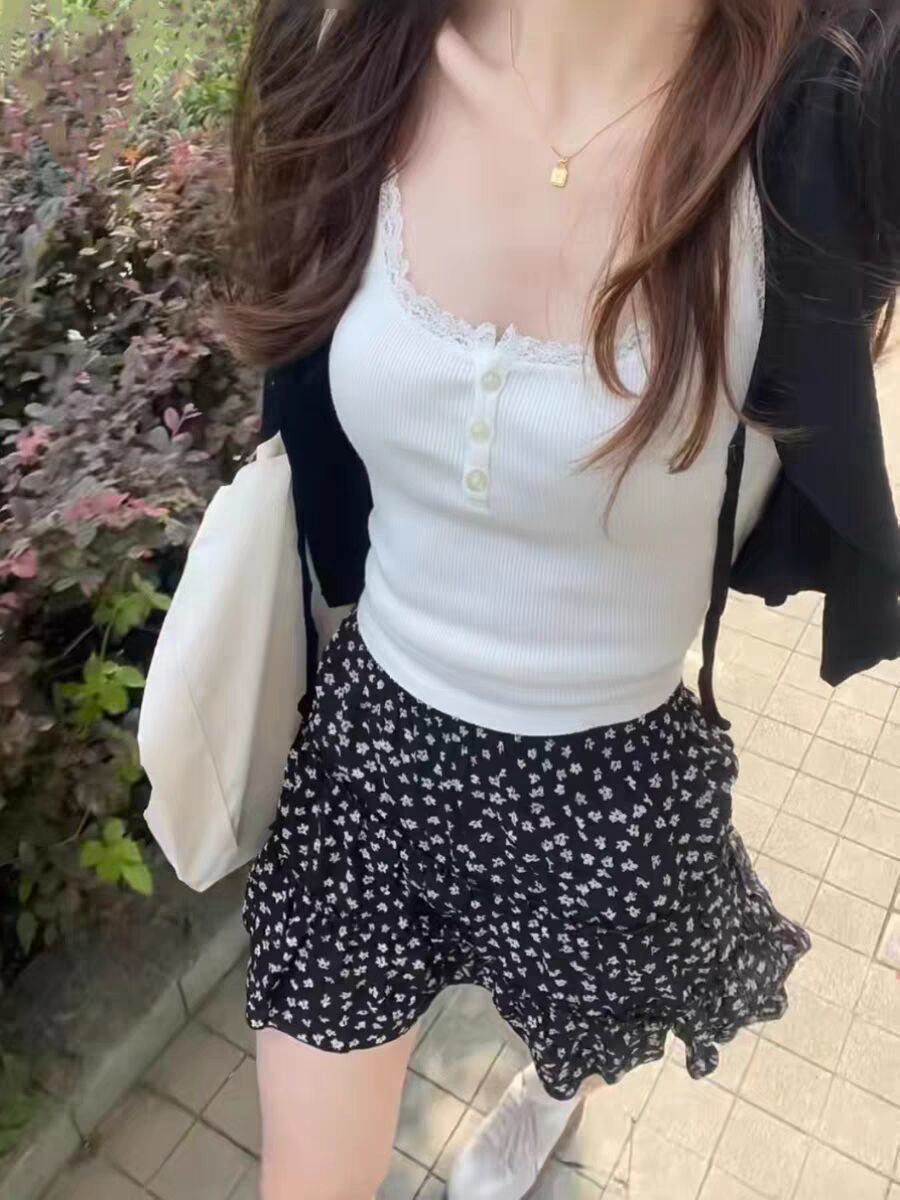 純欲白色蕾絲花邊吊帶背心女純欲風時尚韓版甜辣妹性感上衣外穿