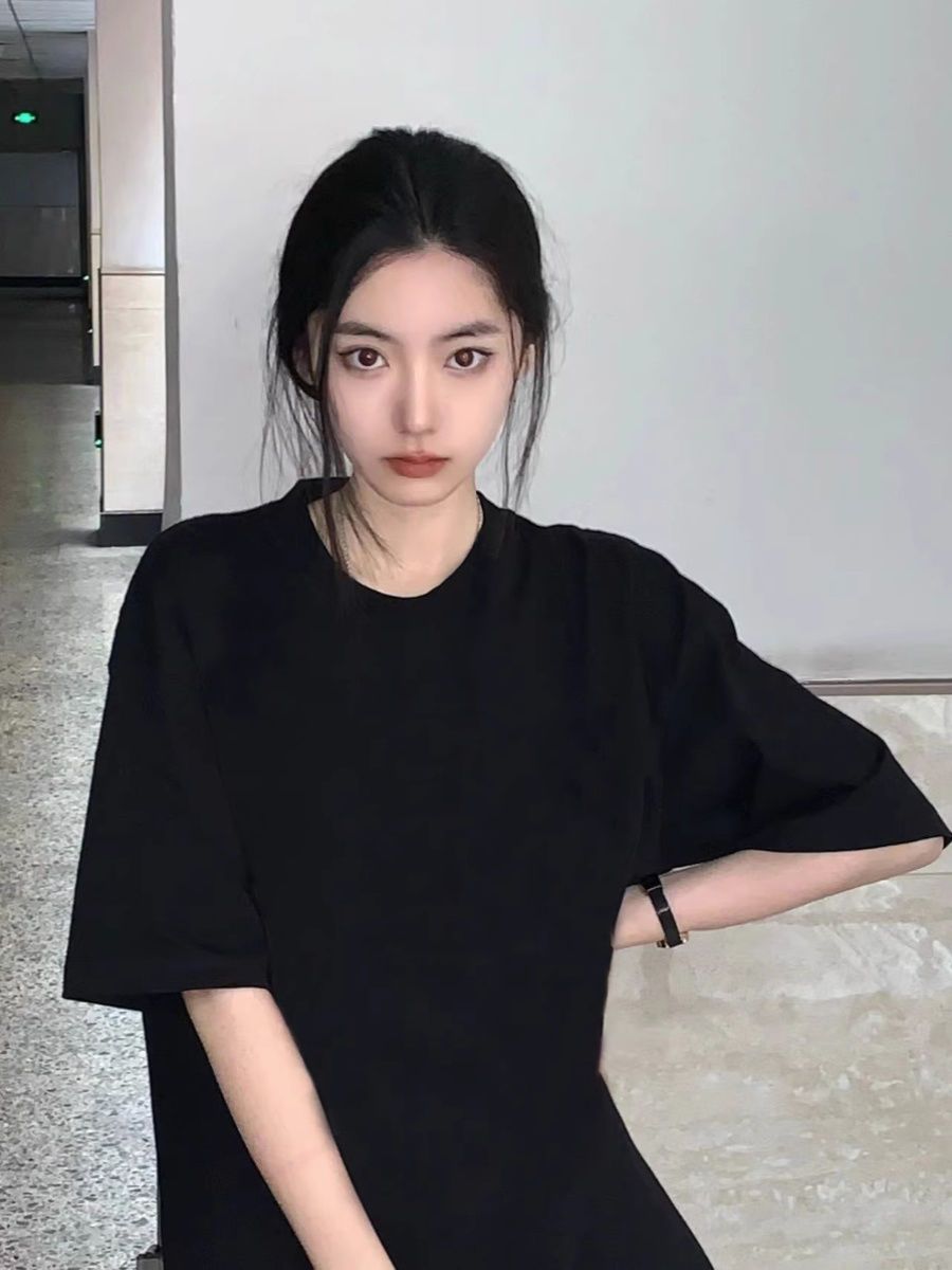 黑色短袖t恤女纯棉2024年新款夏季美式复古oversize半袖韩版上衣