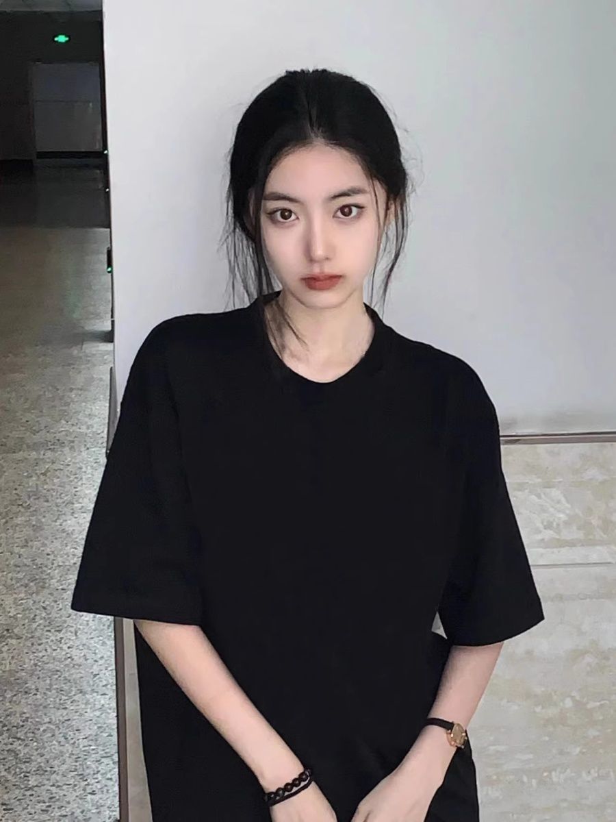 黑色短袖t恤女纯棉2024年新款夏季美式复古oversize半袖韩版上衣