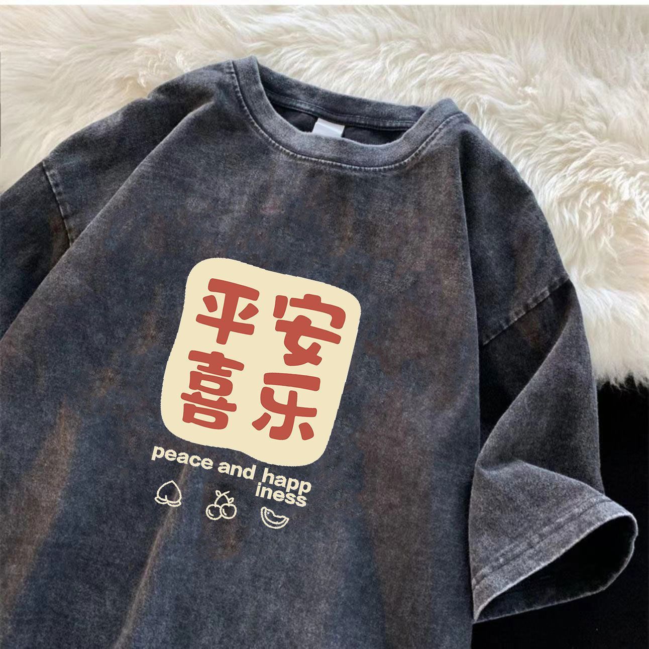 美式復古短袖t恤夏季潮牌ins做舊水洗t恤歐美印花寬鬆半袖