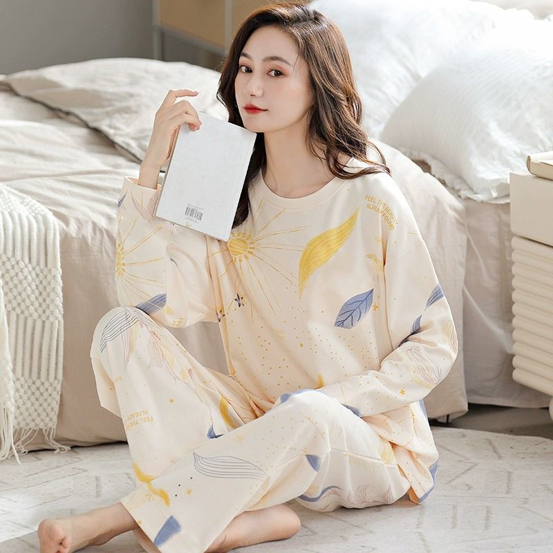 睡衣女春秋款純棉長袖女款2023新款套裝女士秋季意境感家居服秋冬