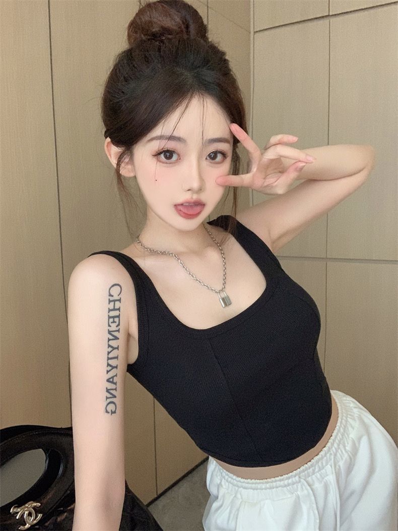 性感辣妹吊帶背心女帶胸墊聚攏抹胸上衣外穿修身無袖短款打底美背