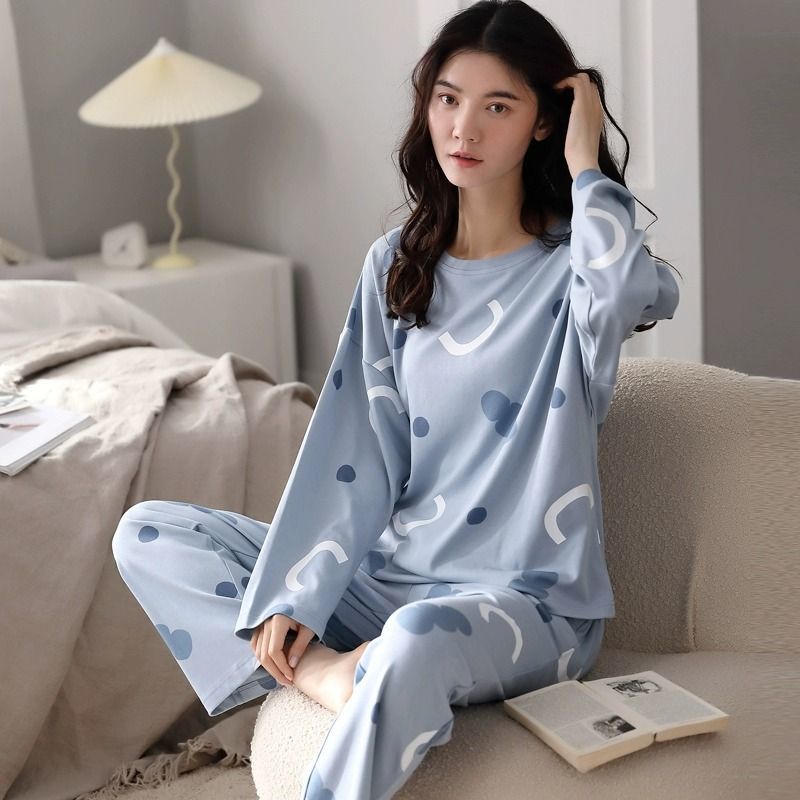藍色睡衣女2023年新款秋冬季純棉春秋款網紅爆款長袖家居服套裝