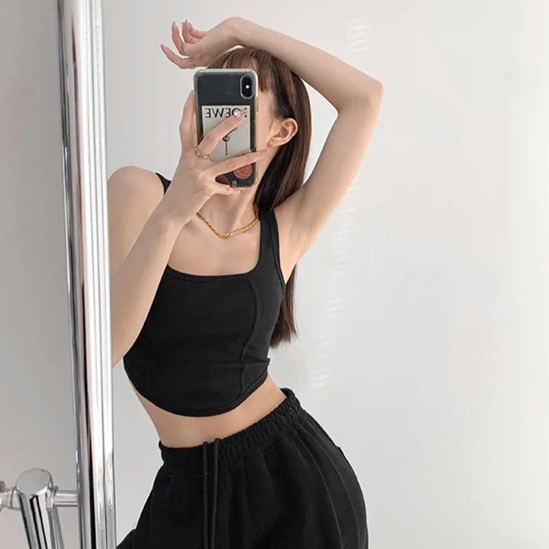 性感辣妹吊帶背心女帶胸墊聚攏抹胸上衣外穿修身無袖短款打底美背