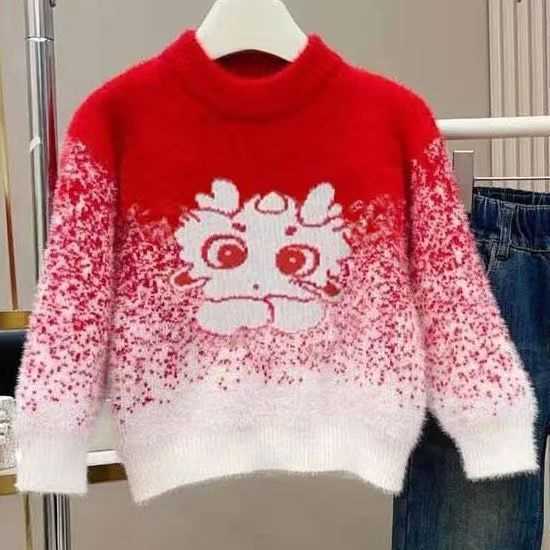 Chinese style thickened Christmas style red 23-year-old dragon new winter sweater for big children without balling