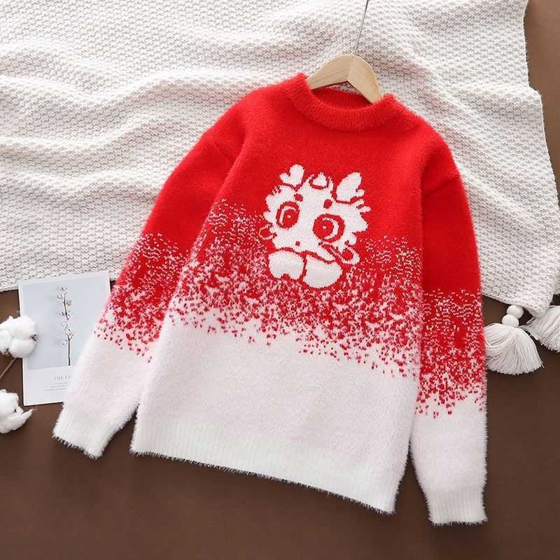 Chinese style thickened Christmas style red 23-year-old dragon new winter sweater for big children without balling