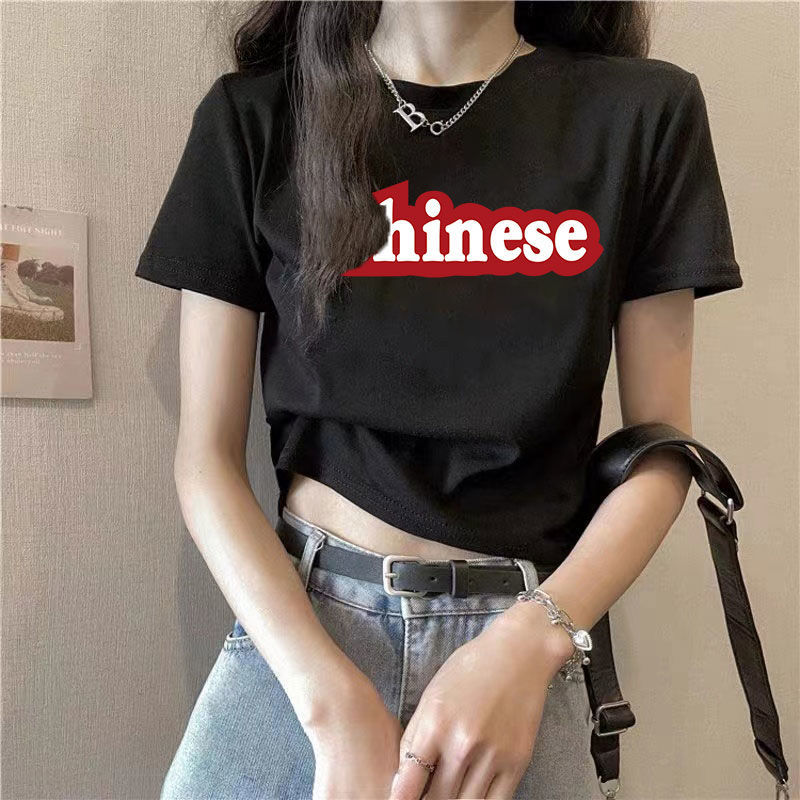 白色純棉短袖正肩t恤女夏季設計感小眾小個子短款bm甜辣小衫上衣