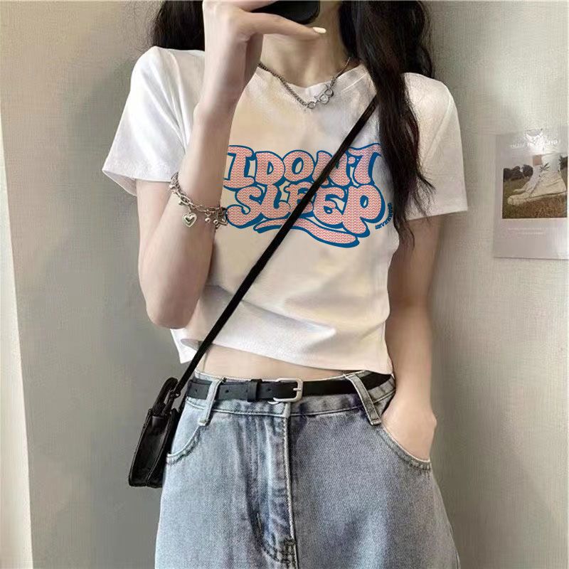 白色純棉短袖正肩t恤女夏季設計感小眾小個子短款bm甜辣小衫上衣