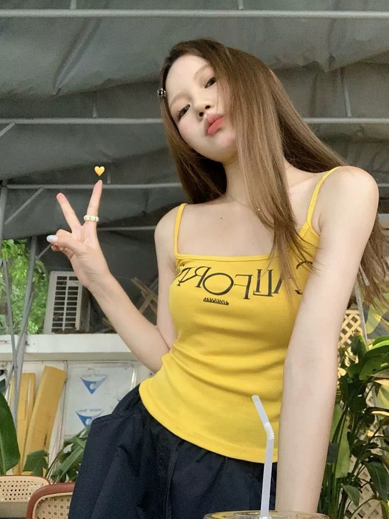 甜辣妹字母吊帶背心帶胸墊外穿女純欲風無袖性感歐美顯瘦內搭上衣