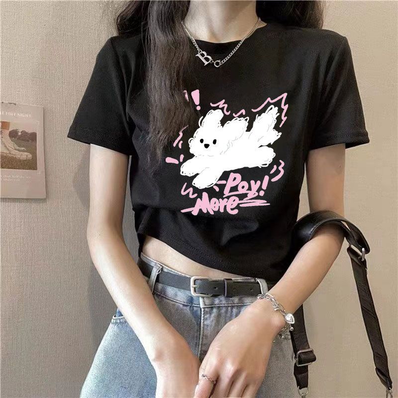 白色純棉短袖正肩t恤女夏季設計感小眾小個子短款bm甜辣小衫上衣