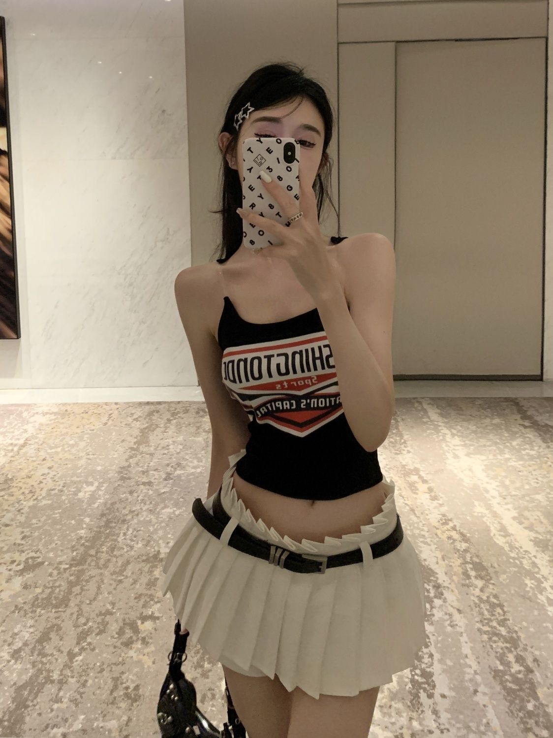 辣妹美式復古印花抹胸吊帶背心2024女夏季新款甜酷時尚修身上衣潮