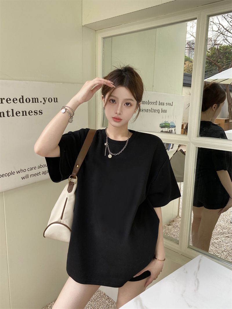 純棉短袖t恤女夏季潮ins黑色內搭顯瘦休閒寬鬆韓版打底衫半袖上衣