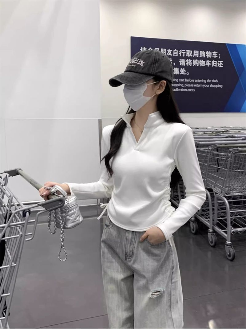 舒適暖和!德絨打底衫女秋冬polo領收腰顯瘦長袖T恤保暖上衣ins潮
