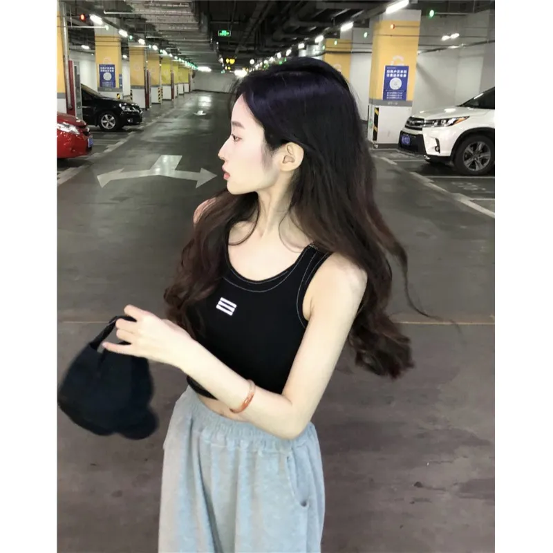 新款假兩件壓明線短款吊帶背心女夏新設計感甜辣妹性感美背上衣潮