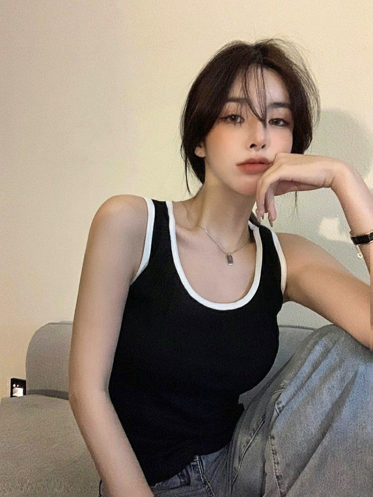 純欲辣妹撞色小吊帶女夏季修身顯瘦內搭外穿短款無袖背心百搭上衣