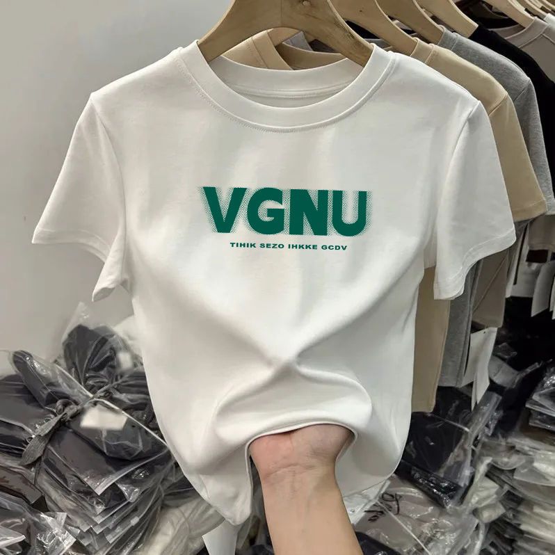 白色正肩短袖t恤女2024夏季新款修身顯瘦純棉體恤小眾設計感上衣