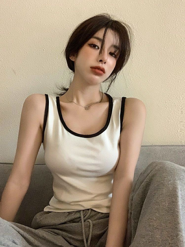 純欲辣妹撞色小吊帶女夏季修身顯瘦內搭外穿短款無袖背心百搭上衣