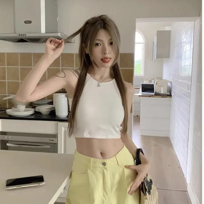 辣妹鏤空露背工字小背心女夏無袖緊身黑色打底衫內搭短款上衣外穿