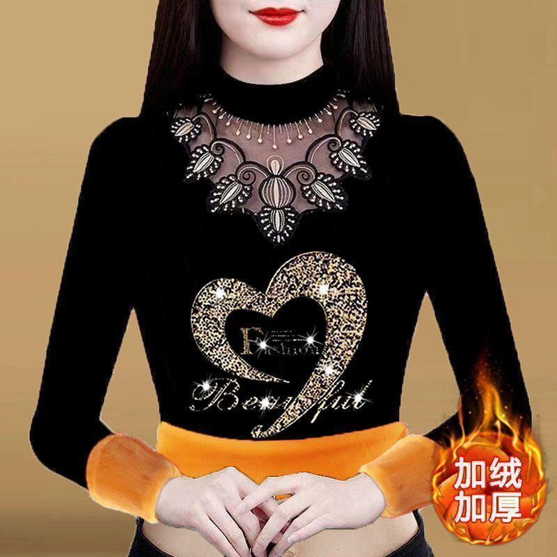 Western style mother's outfit plus velvet and thickened lace top autumn and winter new gold one-piece velvet middle-aged thin shirt that covers the flesh