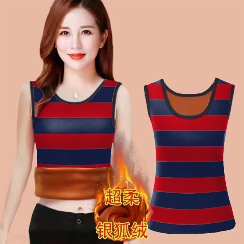 Super soft silver fox velvet bottoming shirt for women 2023 autumn and winter new elastic inner layer thickened thermal sleeveless vest for women