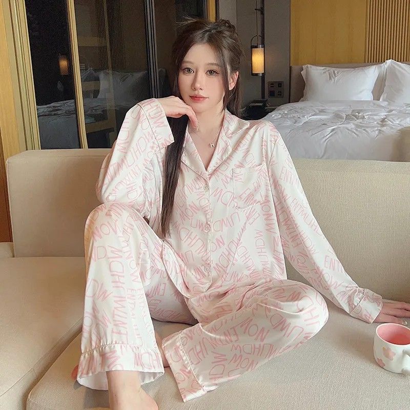 冰絲睡衣女士春秋季長袖薄款2024年新款網紅高級感夏天家居服套裝