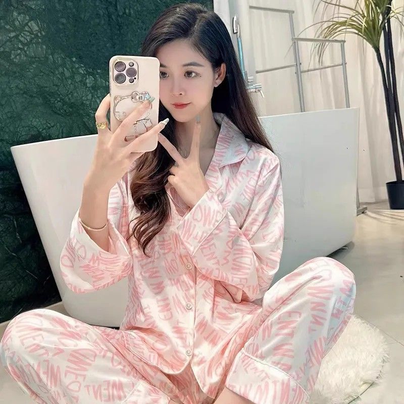 冰絲睡衣女士春秋季長袖薄款2024年新款網紅高級感夏天家居服套裝