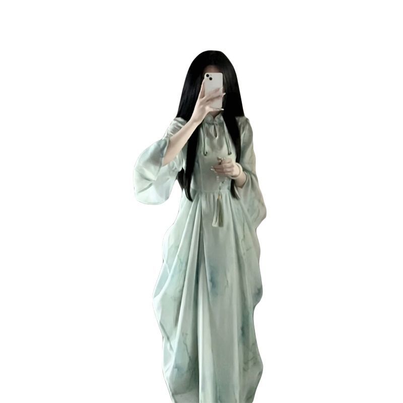 新中式女装中国风冷淡系汉服套装改良旗袍水滴领复古汉元素连衣裙