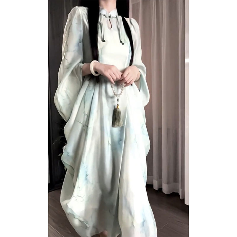 新中式女装中国风冷淡系汉服套装改良旗袍水滴领复古汉元素连衣裙