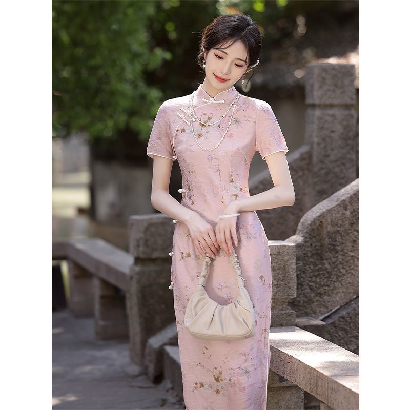 粉色旗袍新款女夏季改良日常少女年轻款高端气质小个子复古连衣裙