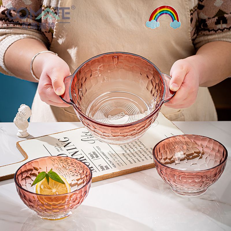 1200ml high-looking light luxury gradient red ice pattern double ear bowl large salad bowl rice bowl glass bowl