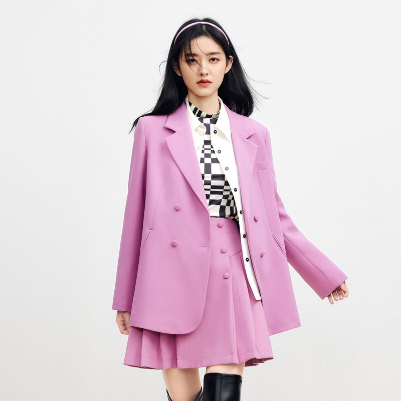 春秋季西服女羊毛短款卡其色休闲西装外套