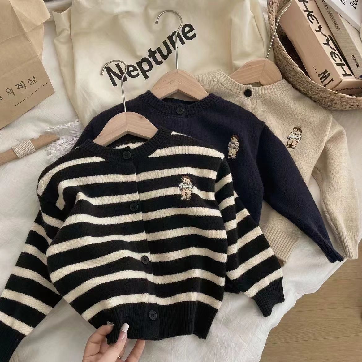 Gestrickter Kinder Strickjacke Mit Niedlichem Bären Motiv Für Kinder_voghion.com