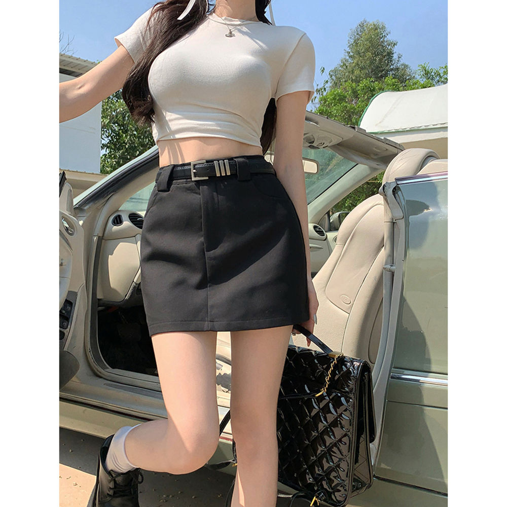 Gray suit skirt for hot girls in summer, thin, high waist and hip skirt, small A-line skirt, anti-exposure short skirt
