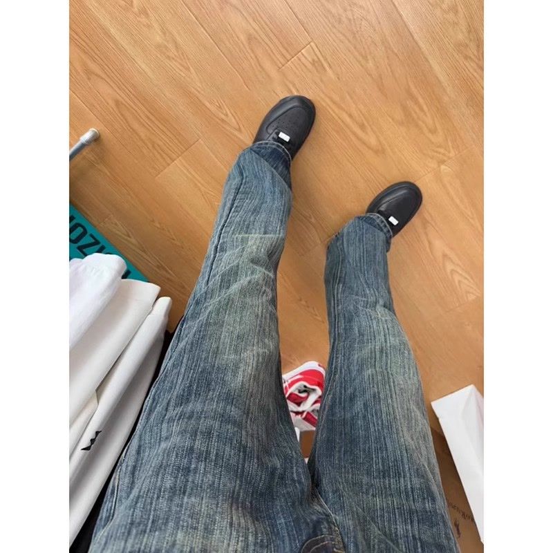 美式高街藍色牛仔褲男生夏季穿搭痞帥炸街cleanfit褲子顯瘦直筒褲