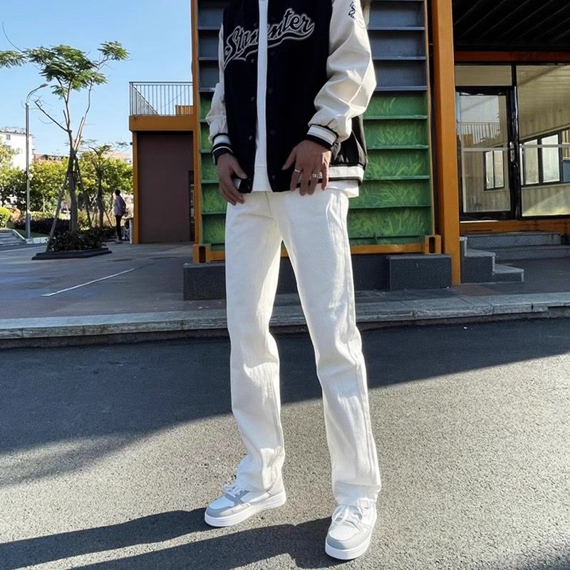 美式高街cleanfit微喇純黑色牛仔褲男女潮流高級感顯瘦修身直筒褲