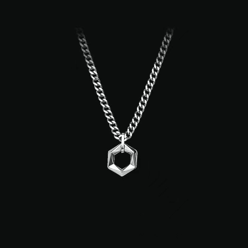 2024 New OT Buckle Hexagonal Matrix Men's Necklace Pendant Trendy Brand Hip Hop Titanium Steel Unisex Accessories_voghion.com